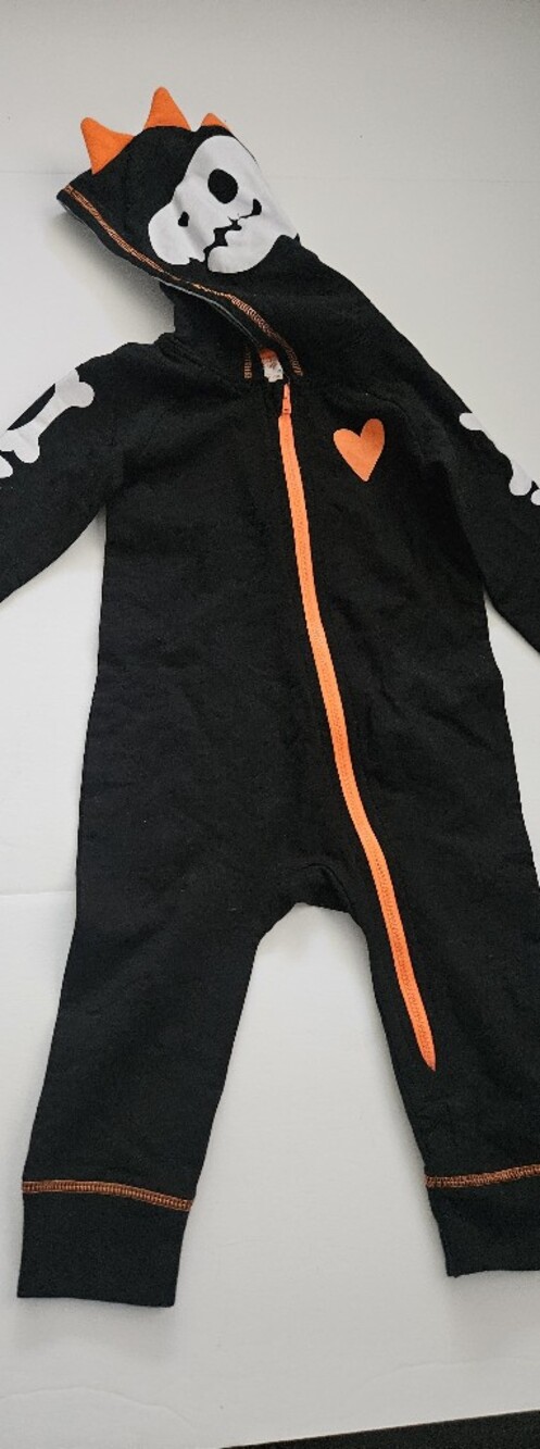 Kids Halowen Black One-Piece with Orange Zipper and Heart